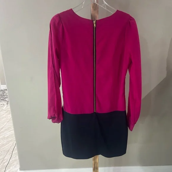 Gianni Bini Pink White Navy Colorblock V-Neck Long Sleeve Dress Size 9 - Picture 5 of 8